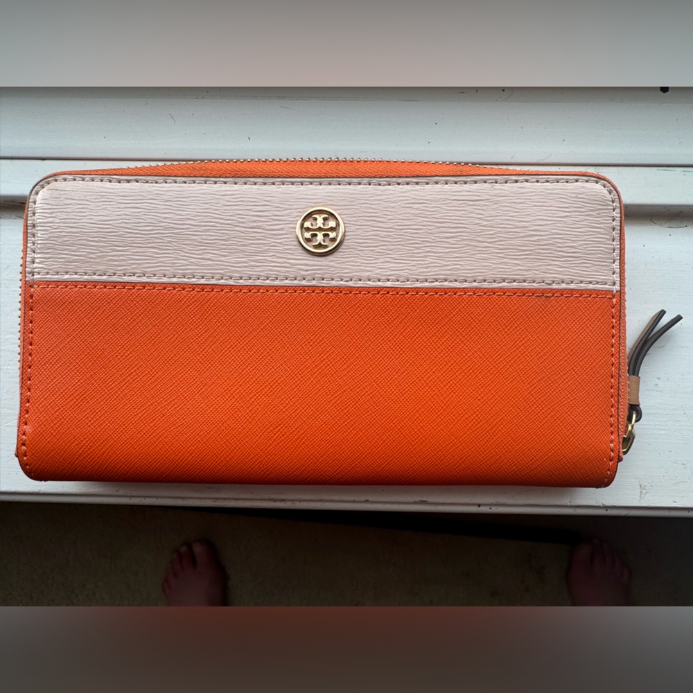 Tory Burch Orange and Cream Wallet